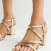 Wide Fit Faux Snake Strappy Block Heel - Sandalen - Gold