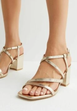 Wide Fit Faux Snake Strappy Block Heel - Sandalen - Gold