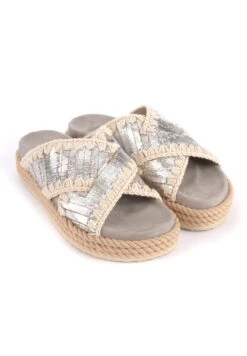 Mou Rope Bio In Pelle Silver Con Ricamo - Muiltjes - Argento -Verfijnd Schoen Winkel e3303319d618443aaf8b43e7d6f35841